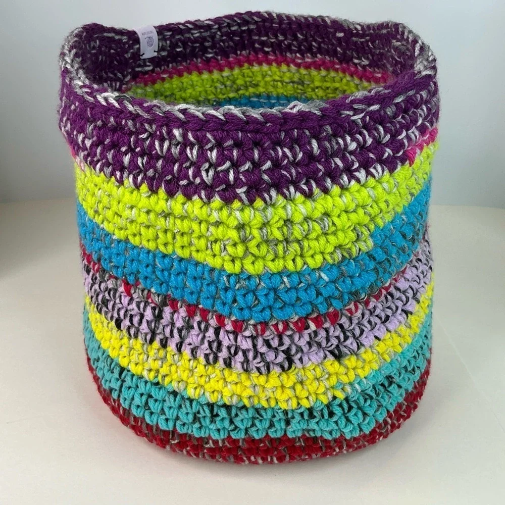 Handcrafted Multicolor Crochet Scrap Woven Tote Bag Basket Storage Handmade Knit
